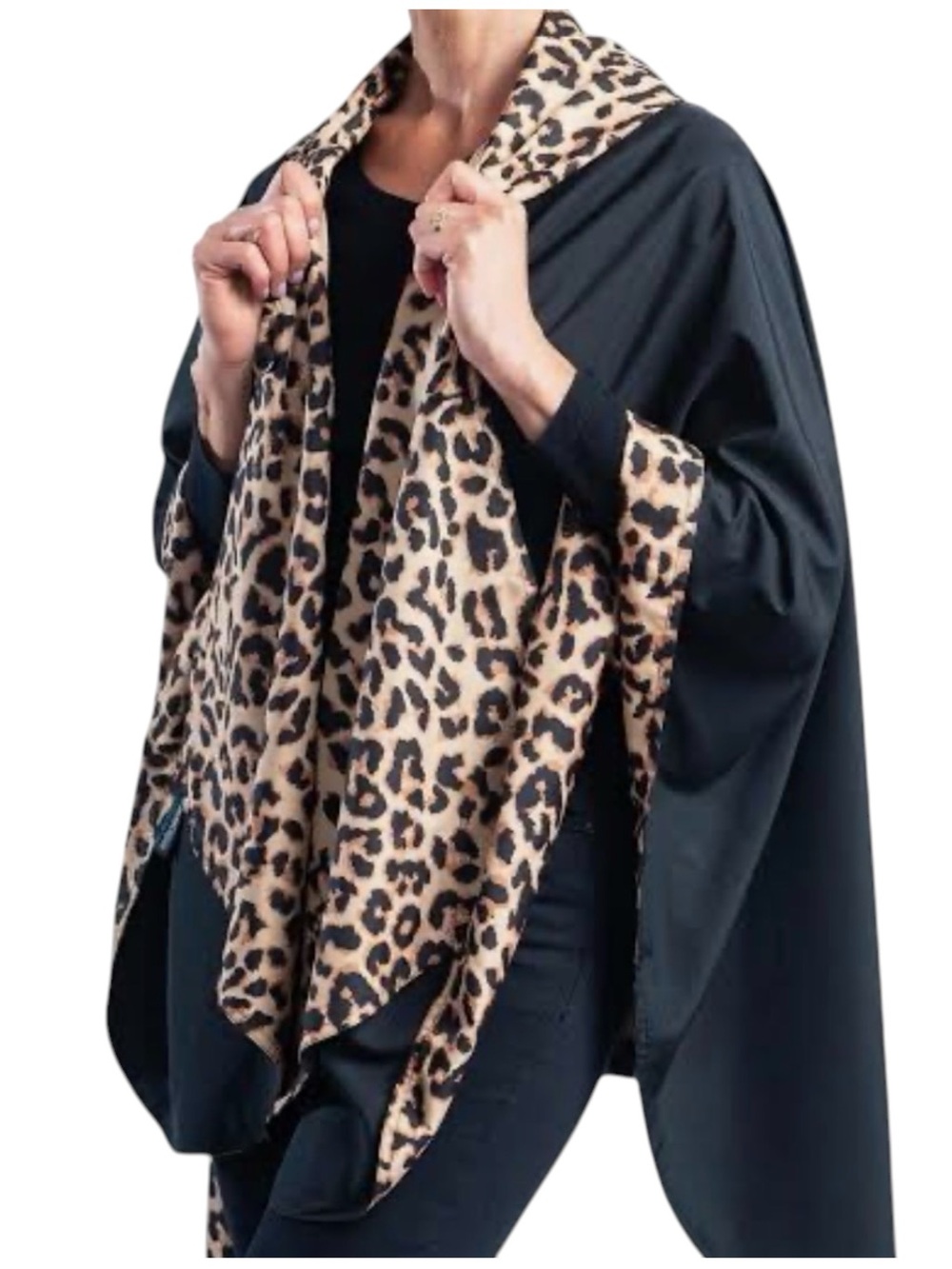 RainCaper Reversible Hooded Rain Cape Poncho Leopard Print Animal Black One Size